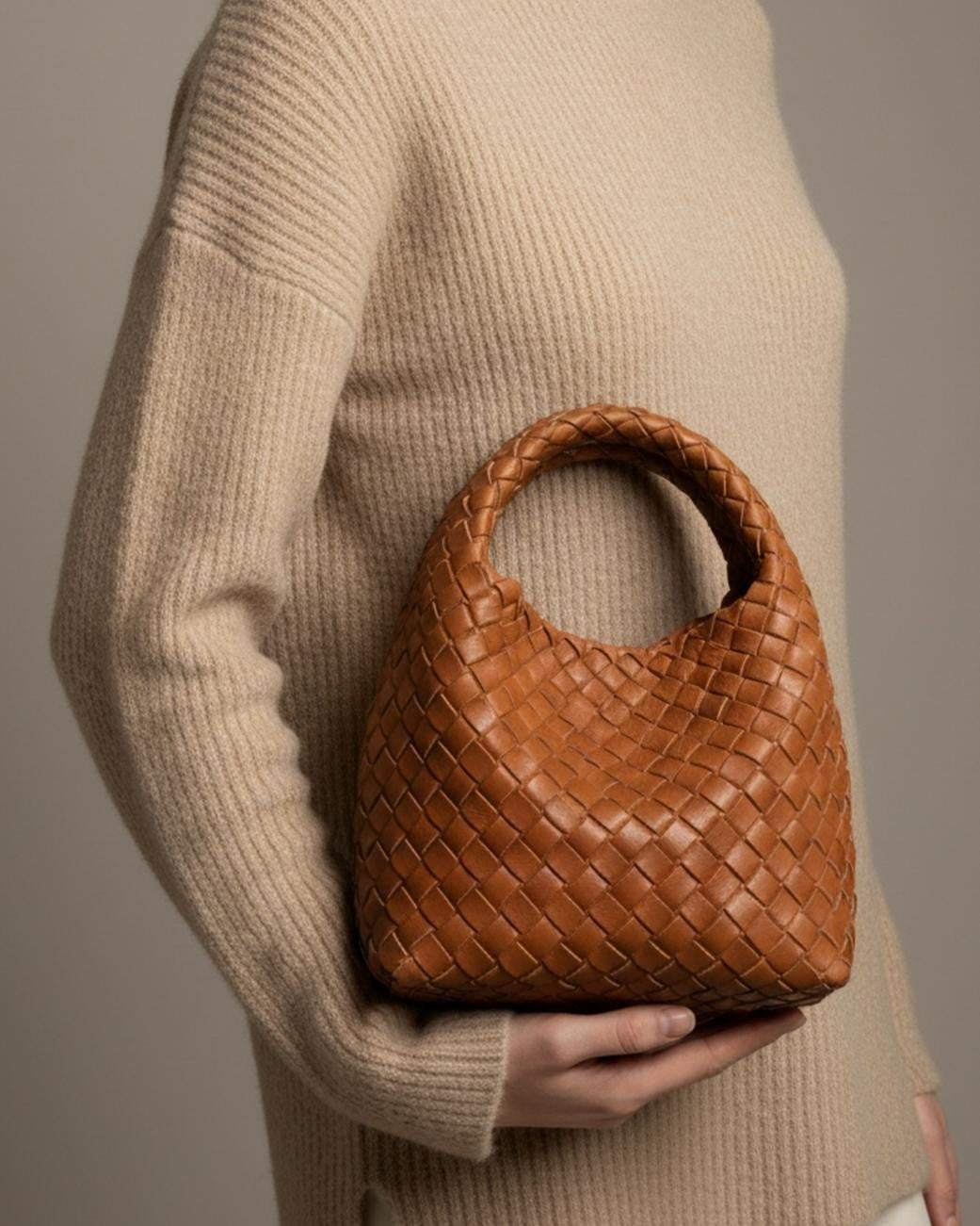 The Basketweave Leather Tote - Brown
