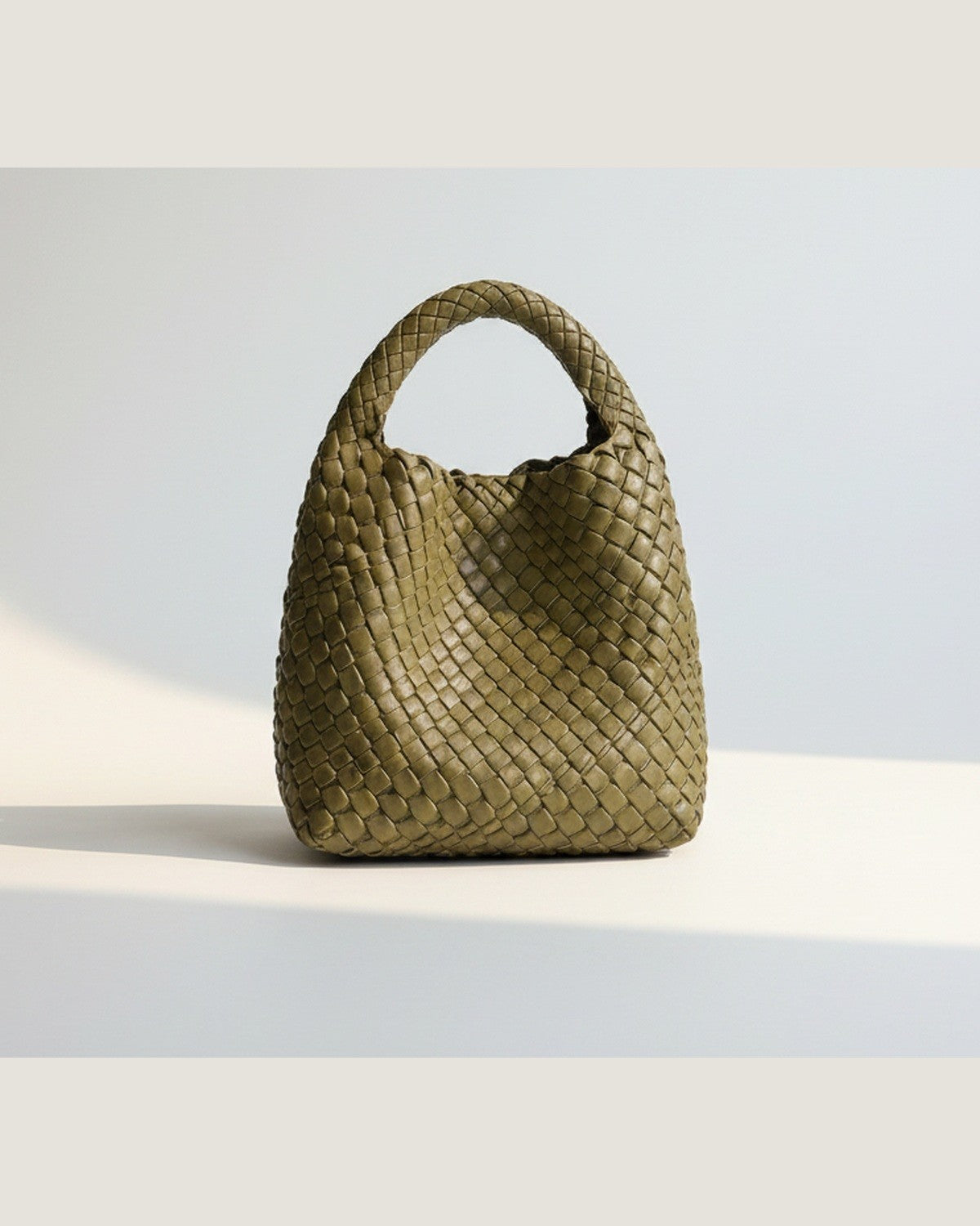 The Basketweave Leather Tote - Olive