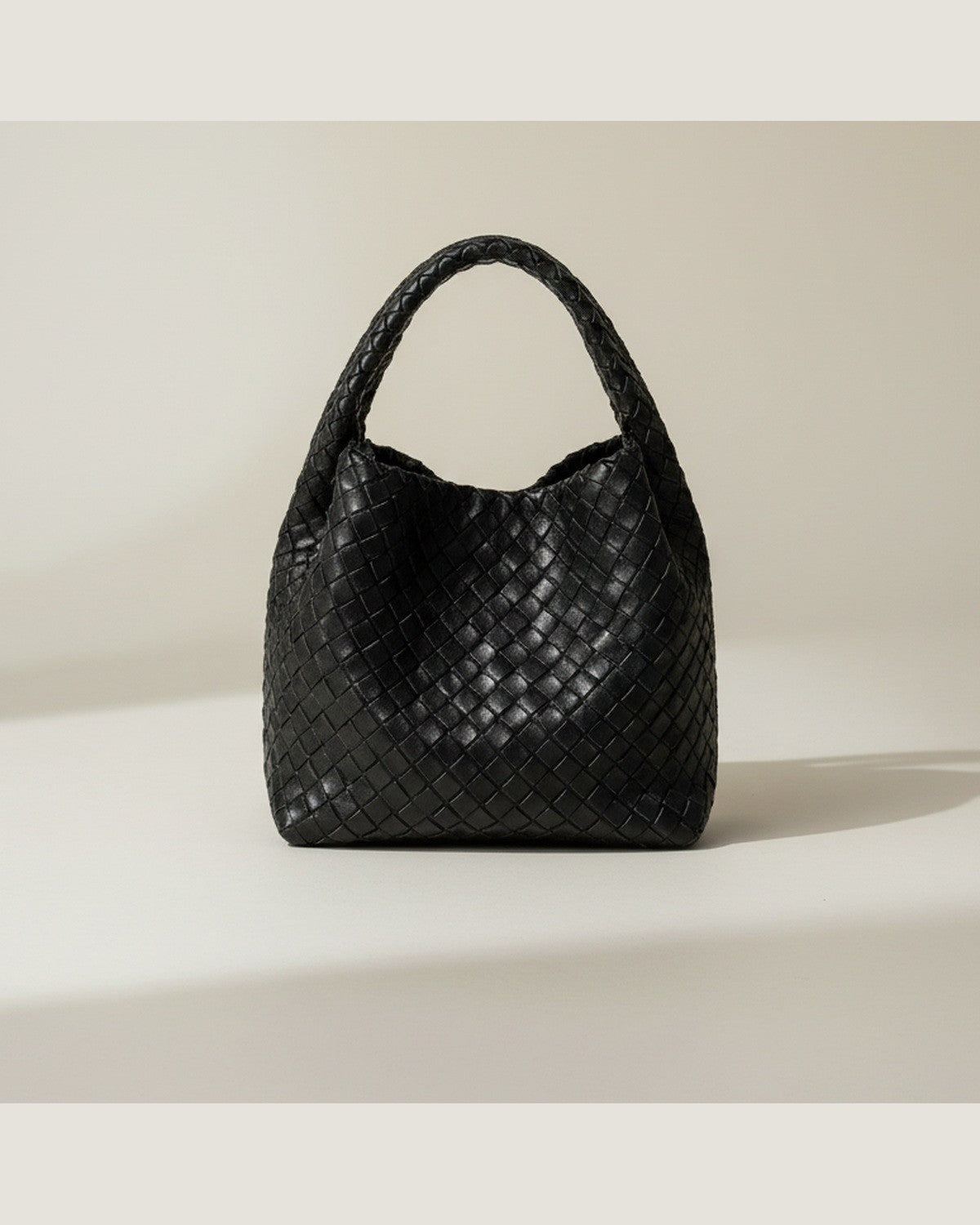 The Basketweave Leather Tote - Black
