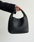 The Basketweave Leather Tote - Black