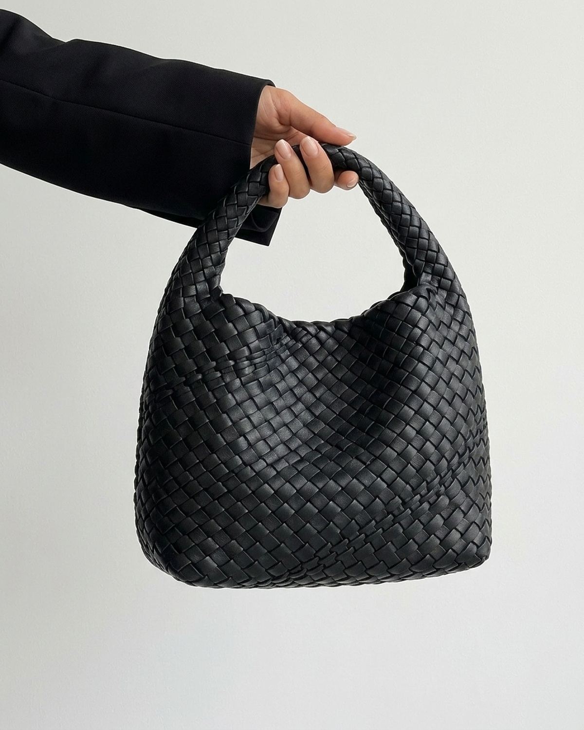 The Basketweave Leather Tote - Black