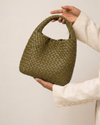 The Basketweave Leather Tote - Olive