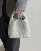 The Basketweave Leather Tote - White