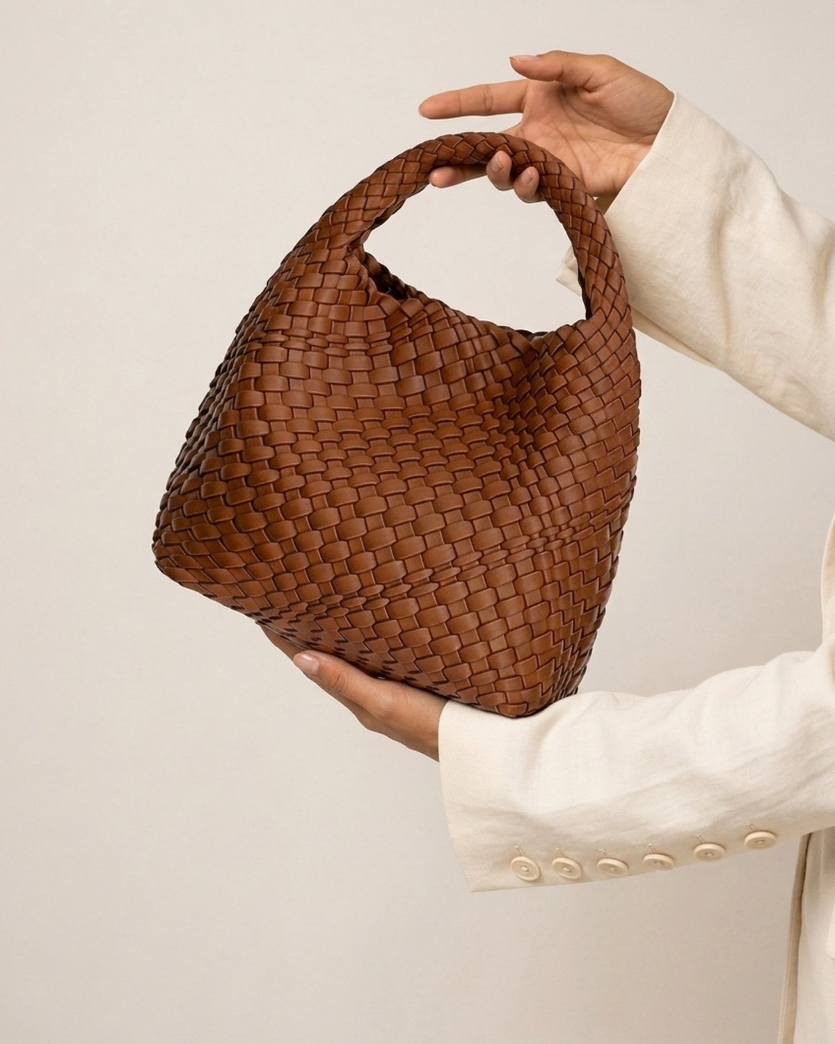The Basketweave Leather Tote - Brown