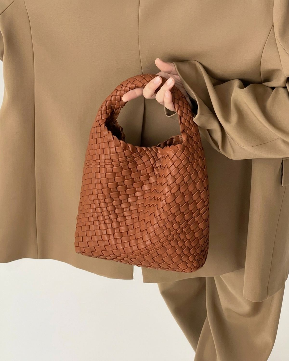 The Basketweave Leather Tote - Brown