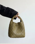 The Basketweave Leather Tote - Olive