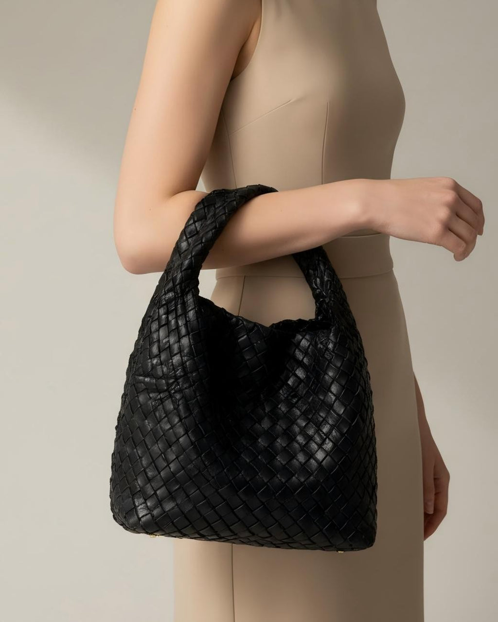 The Basketweave Leather Tote - Black