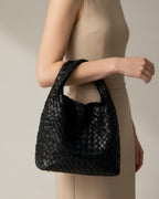 The Basketweave Leather Tote - Black