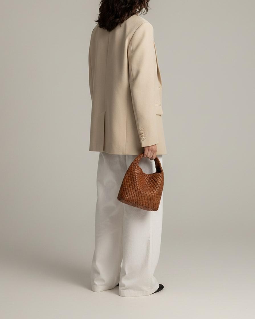 The Basketweave Leather Tote - Brown