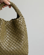 The Basketweave Leather Tote - Olive