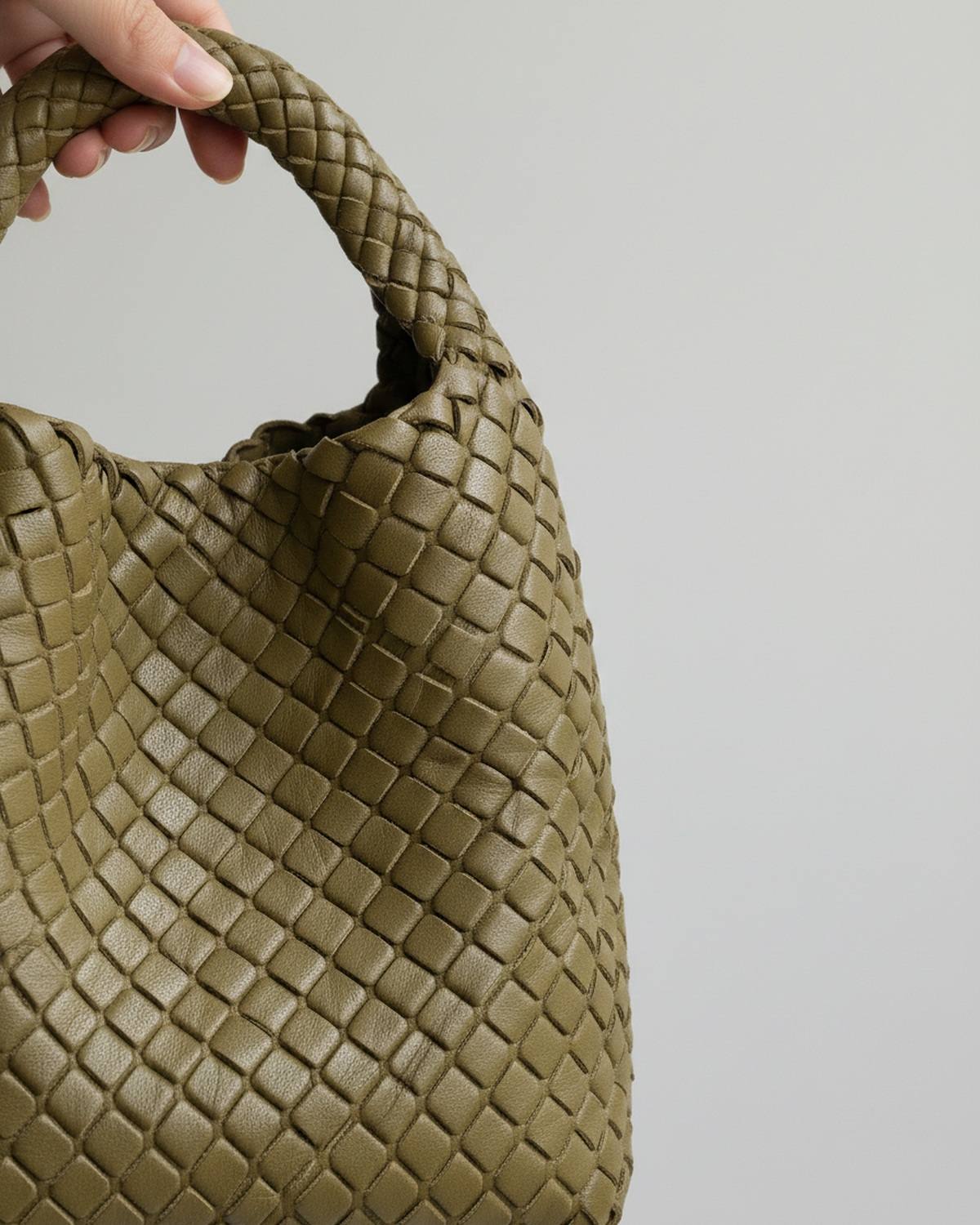 The Basketweave Leather Tote - Olive