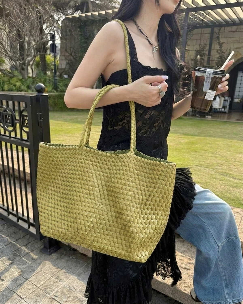 The Heritage Woven Leather Tote - Olive lifestyle