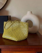 The Heritage Woven Leather Tote - Olive