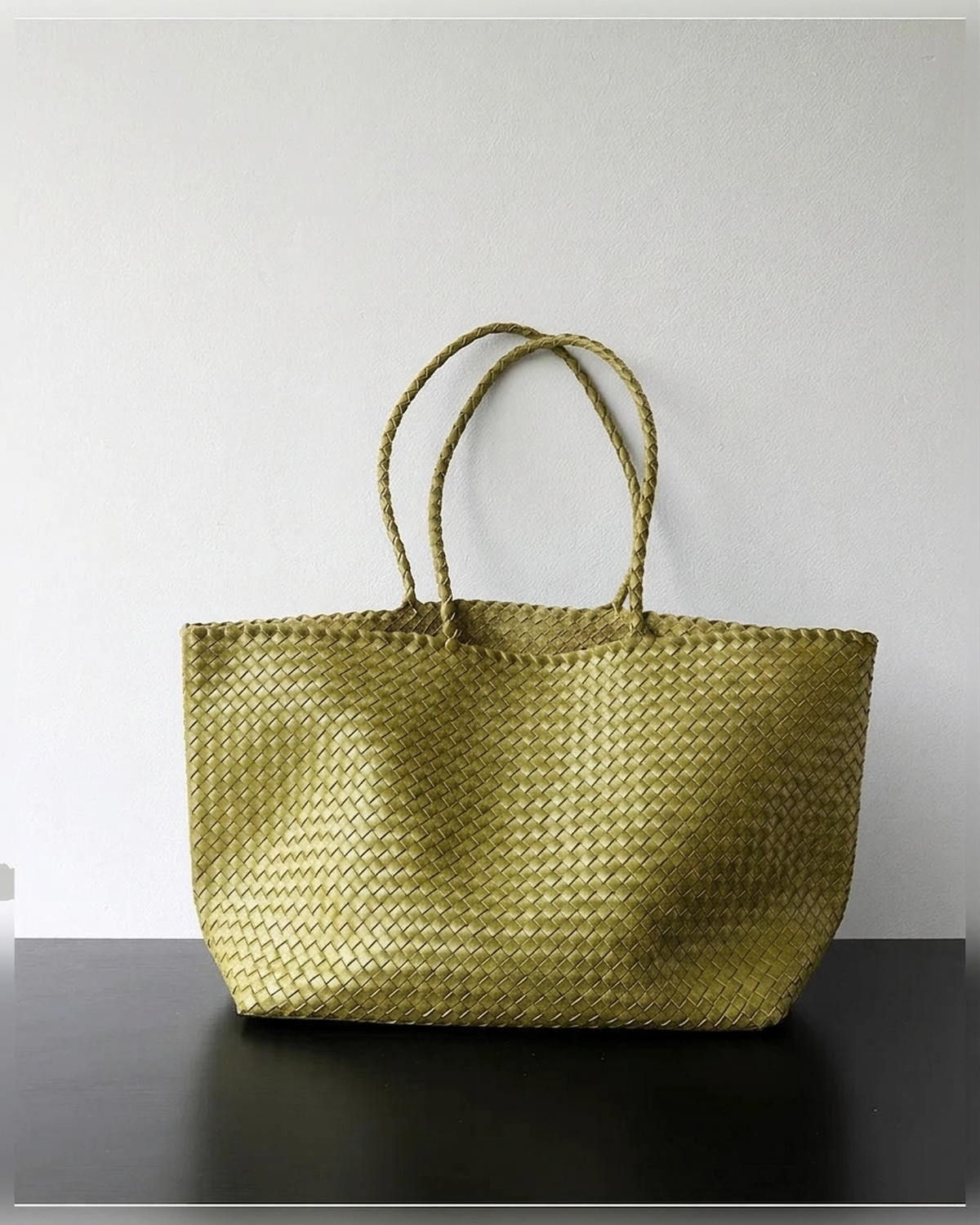 The Heritage Woven Leather Tote - Olive
