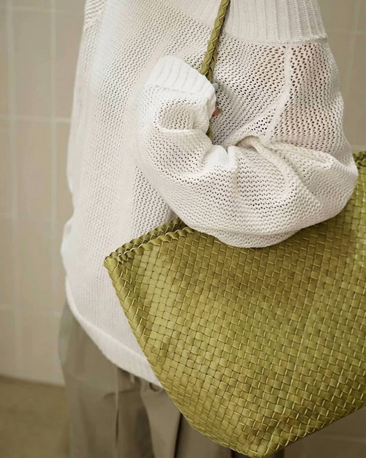 The Heritage Woven Leather Tote - Olive