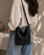 The Cognac Leather Tote - Black