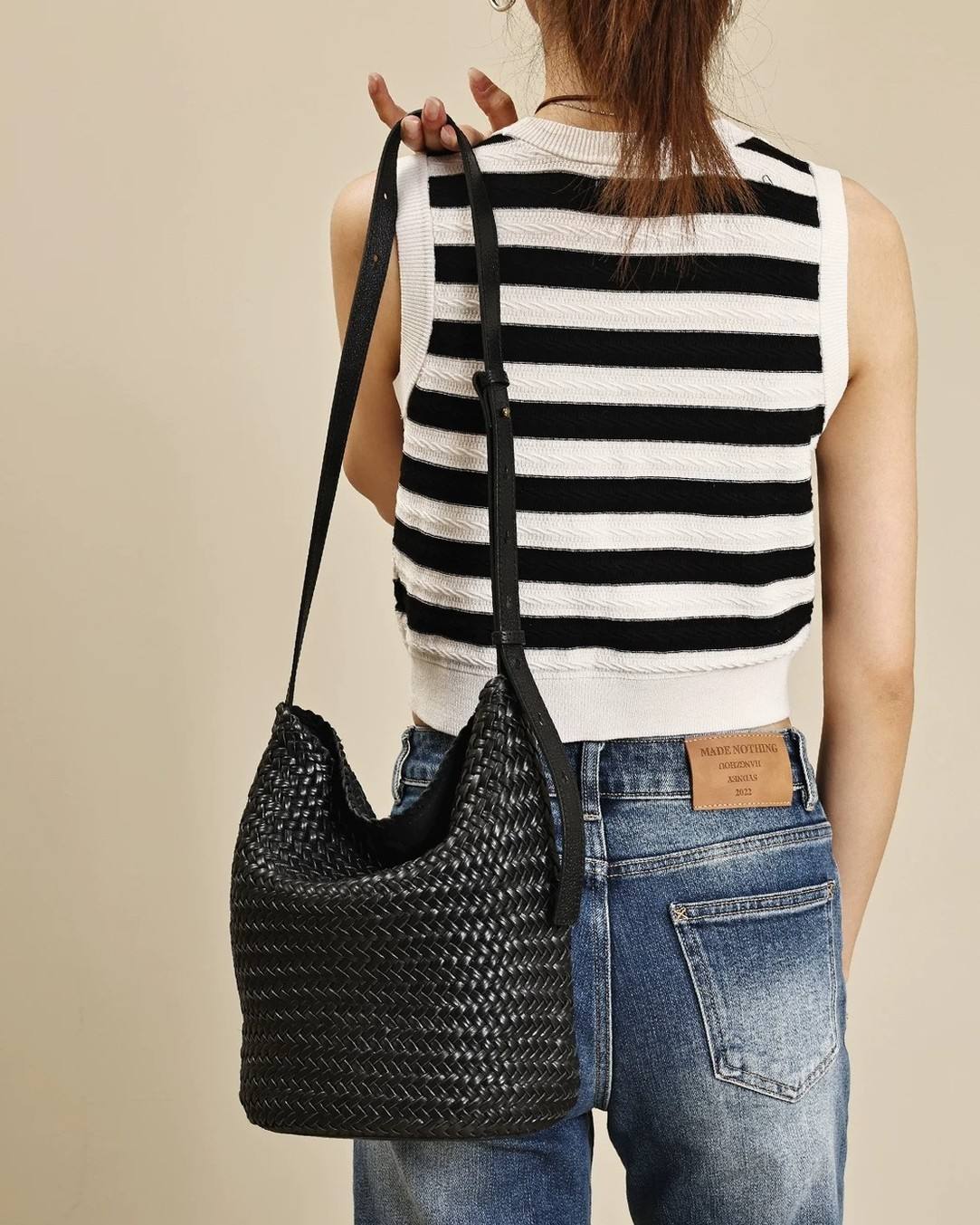 The Cognac Leather Tote - Black