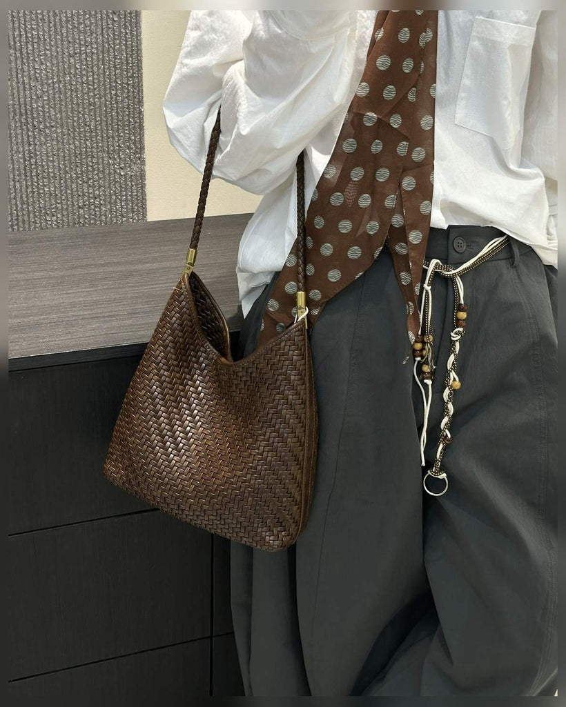 The Sage Woven Leather Bag inspired