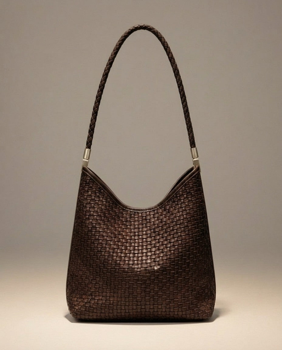The Woven Leather Shoulder Bag - Espresso