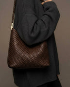 The Woven Leather Shoulder Bag - Espresso