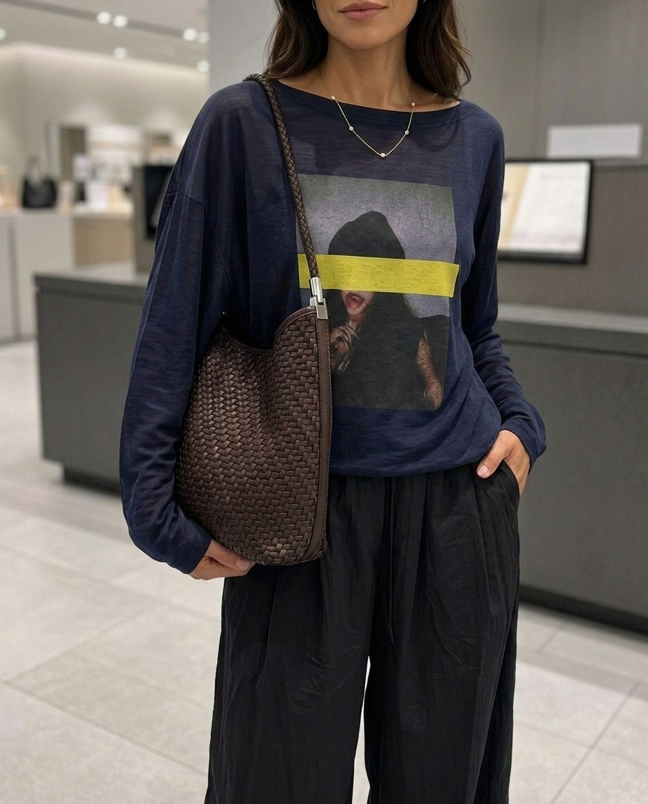 The Woven Leather Shoulder Bag - Espresso