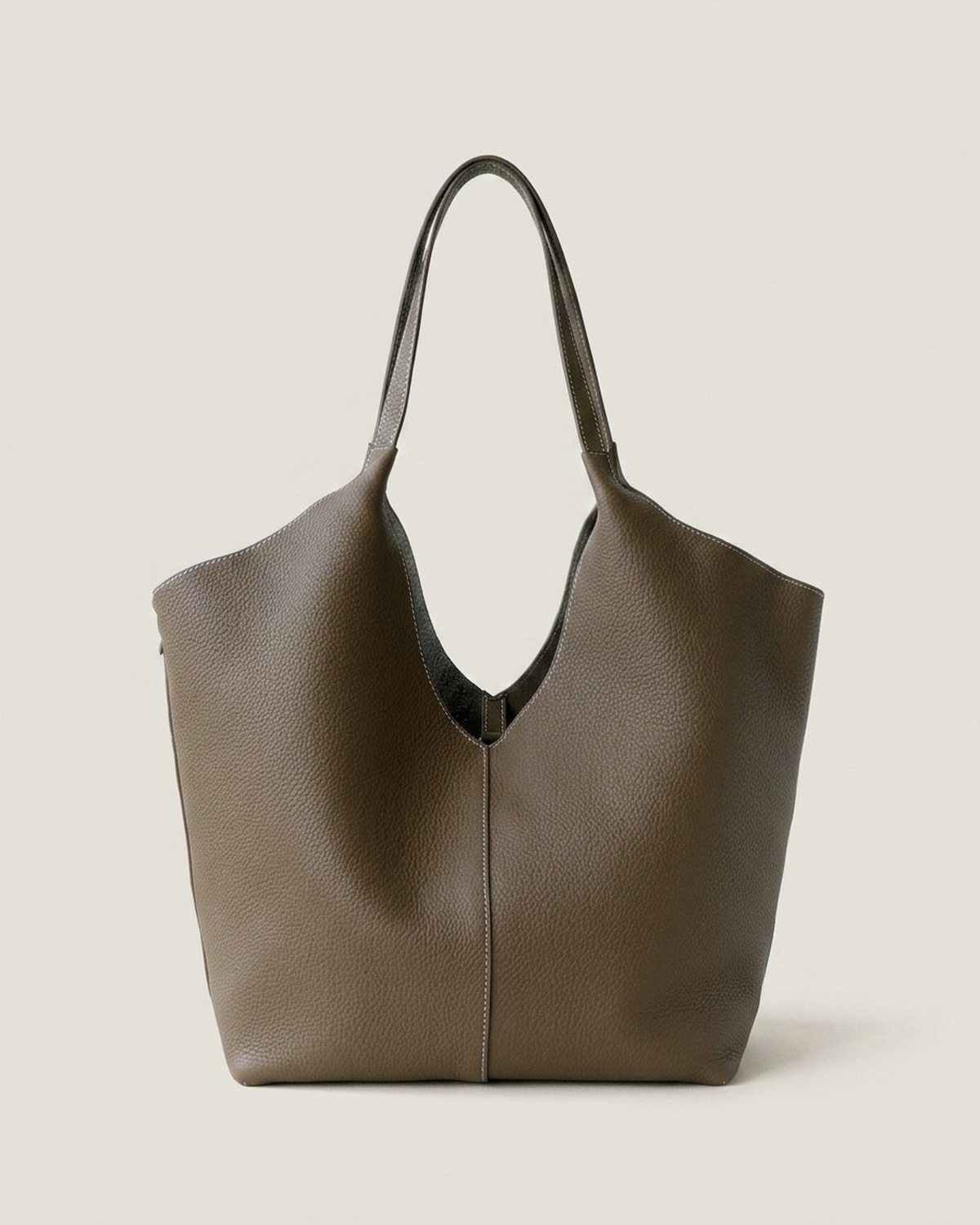 The Bologna Leather Tote — Elephant Grey · Large