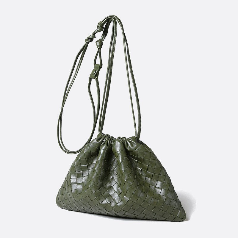 Wildfool The Matera Woven Pouch in Oliver — olive green woven sheep leather pouch