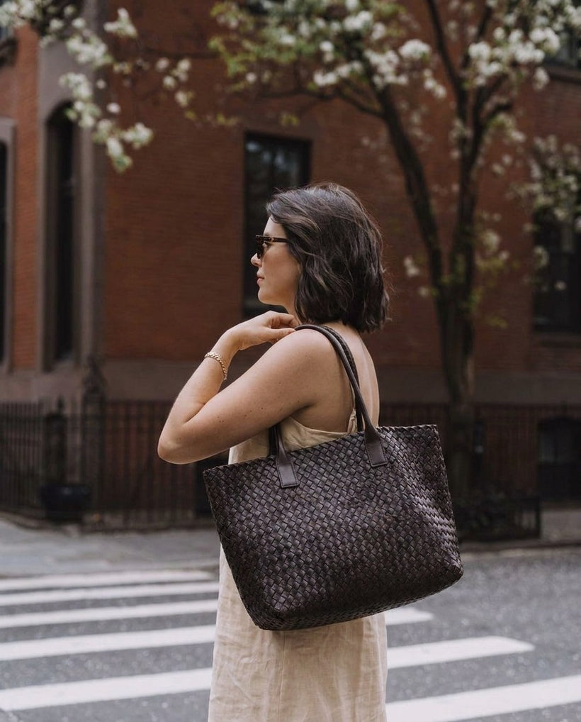 The Palermo Woven Tote — worn