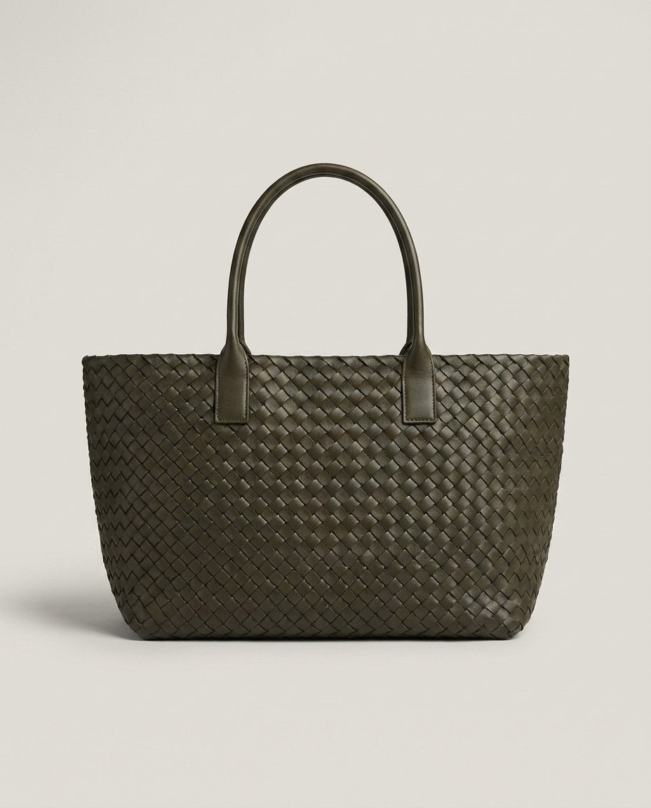 Wildfool The Palermo Woven Tote in Oliver — deep green woven leather tote