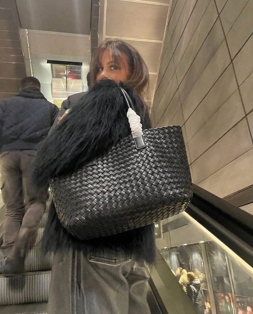 The Palermo Woven Tote — worn