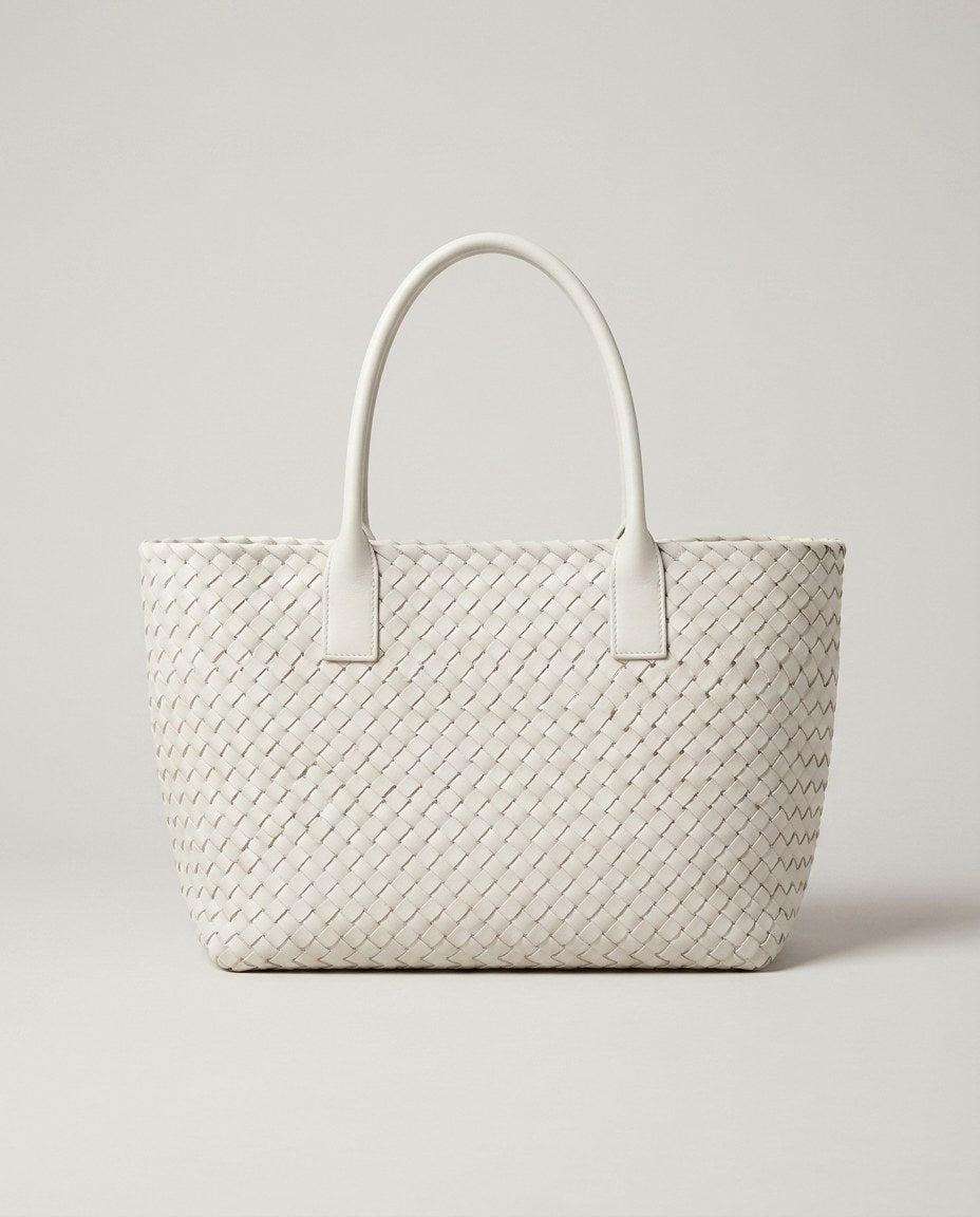 Wildfool The Palermo Woven Tote in Ivory — light woven leather market tote