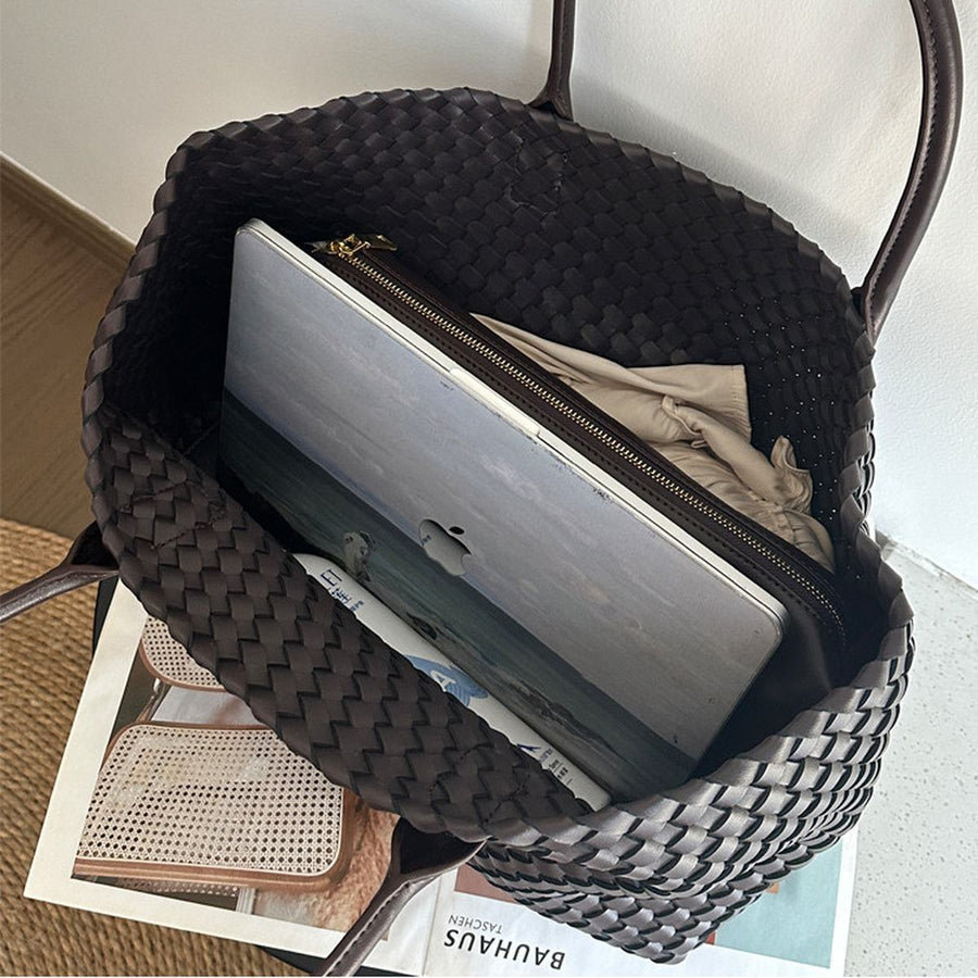 The Palermo Woven Tote — Work-day proof