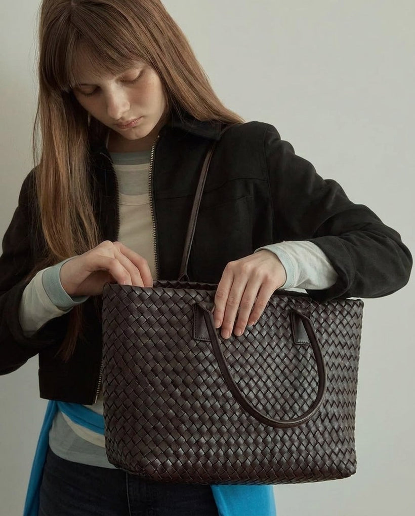 The Palermo Woven Tote — worn