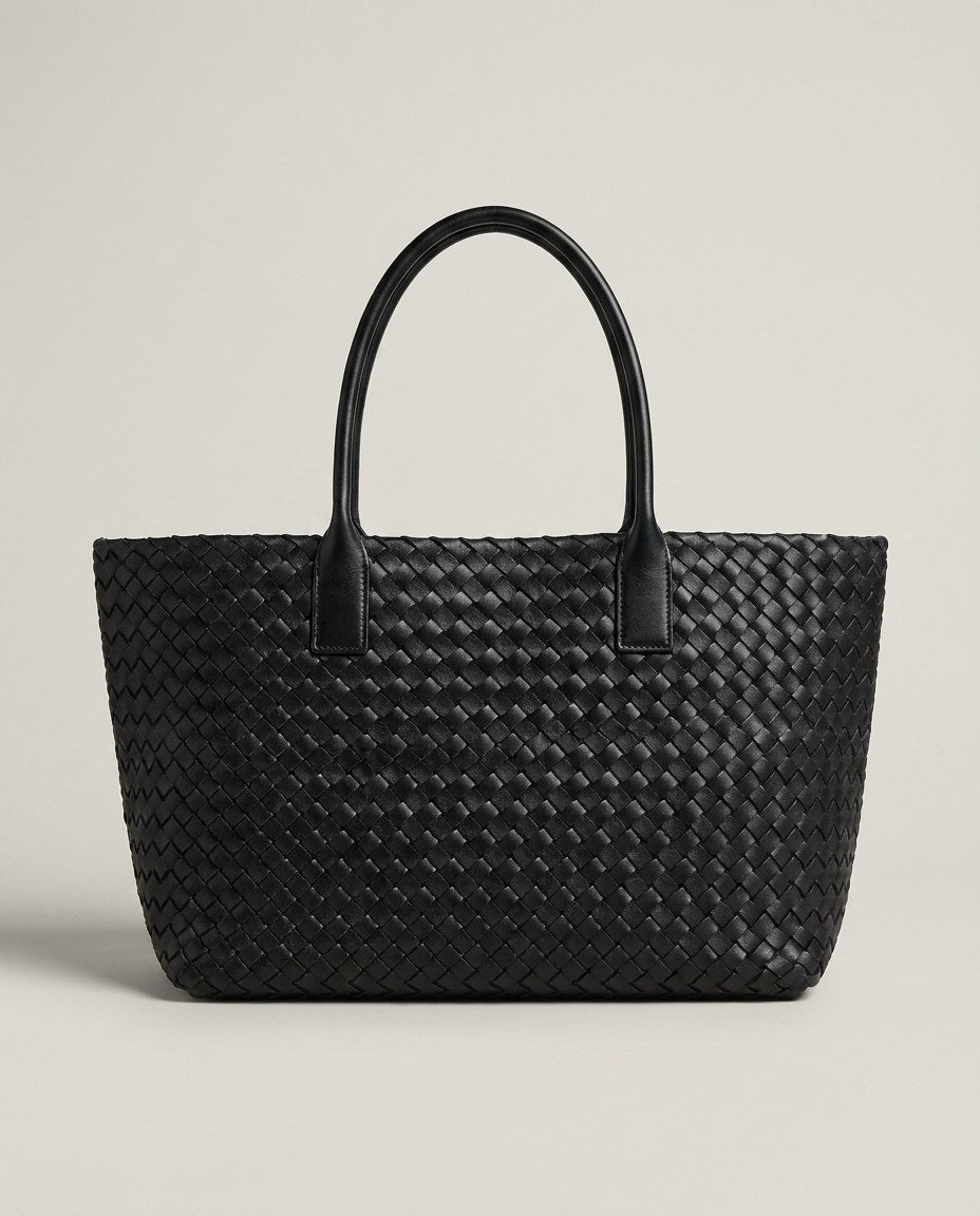 Wildfool The Palermo Woven Tote in Black — hand-woven cowhide market tote