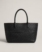 Wildfool The Palermo Woven Tote in Black — hand-woven cowhide market tote