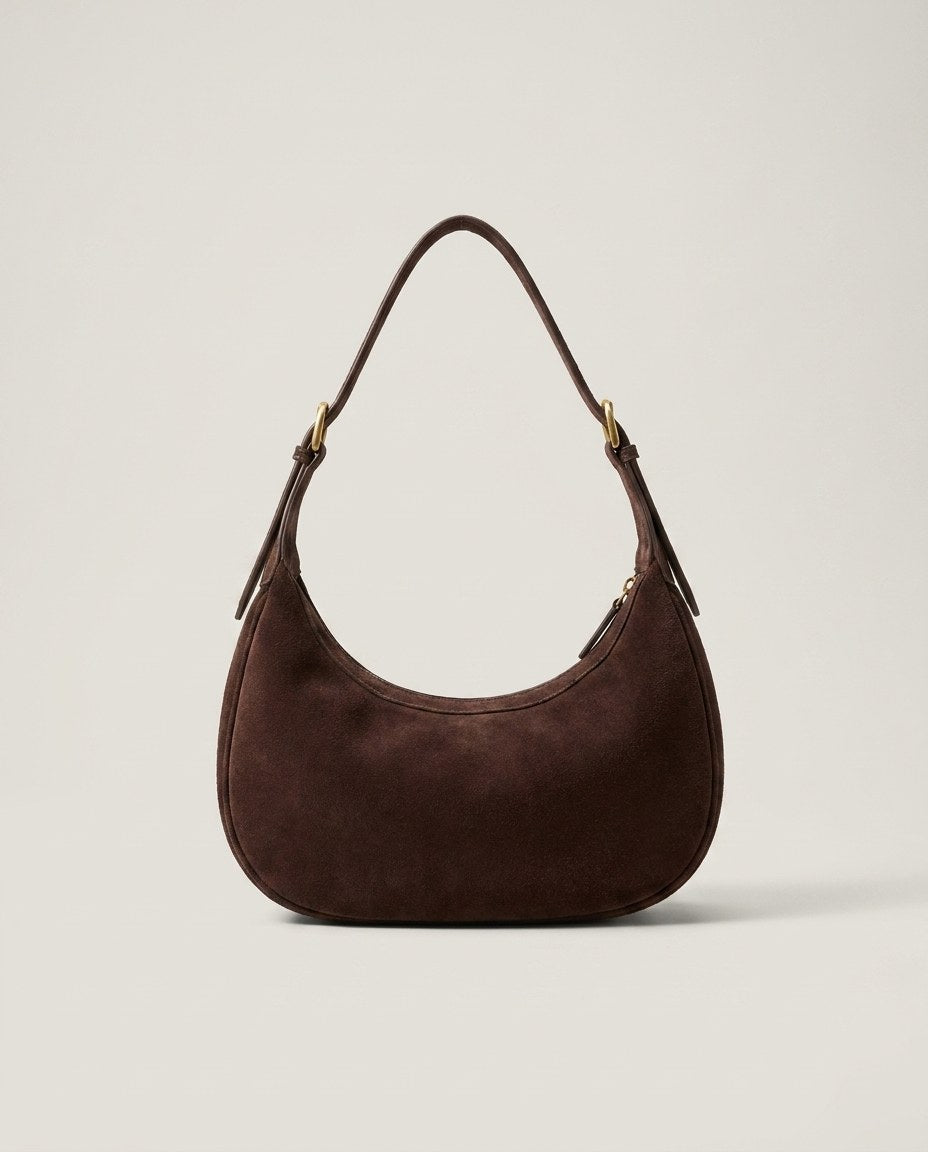Wildfool The Cassis Crescent Bag in Espresso — matte brushed cowhide underarm bag