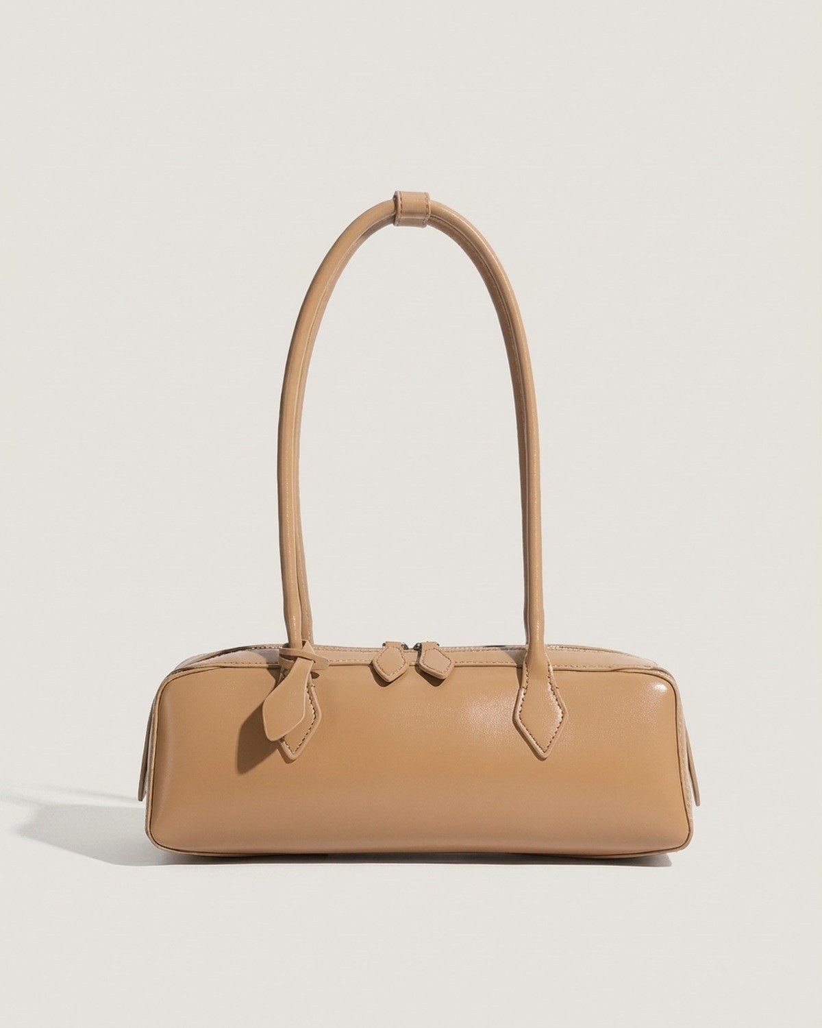 Wildfool The Cannes Baguette Bag in Beige — warm beige leather underarm baguette bag