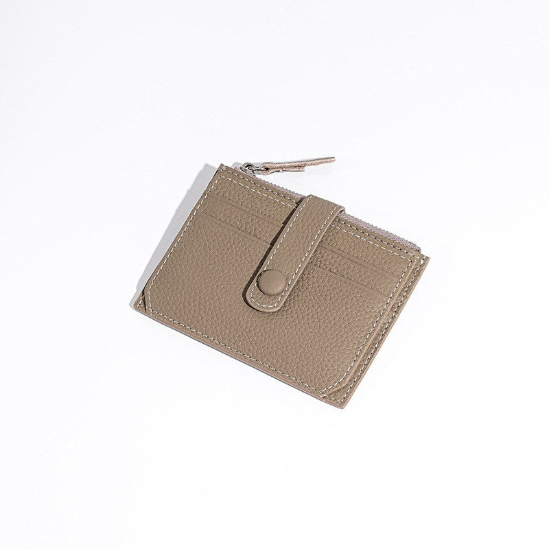 Wildfool The Modena Card Wallet in Oat — slim greige leather card holder, front view