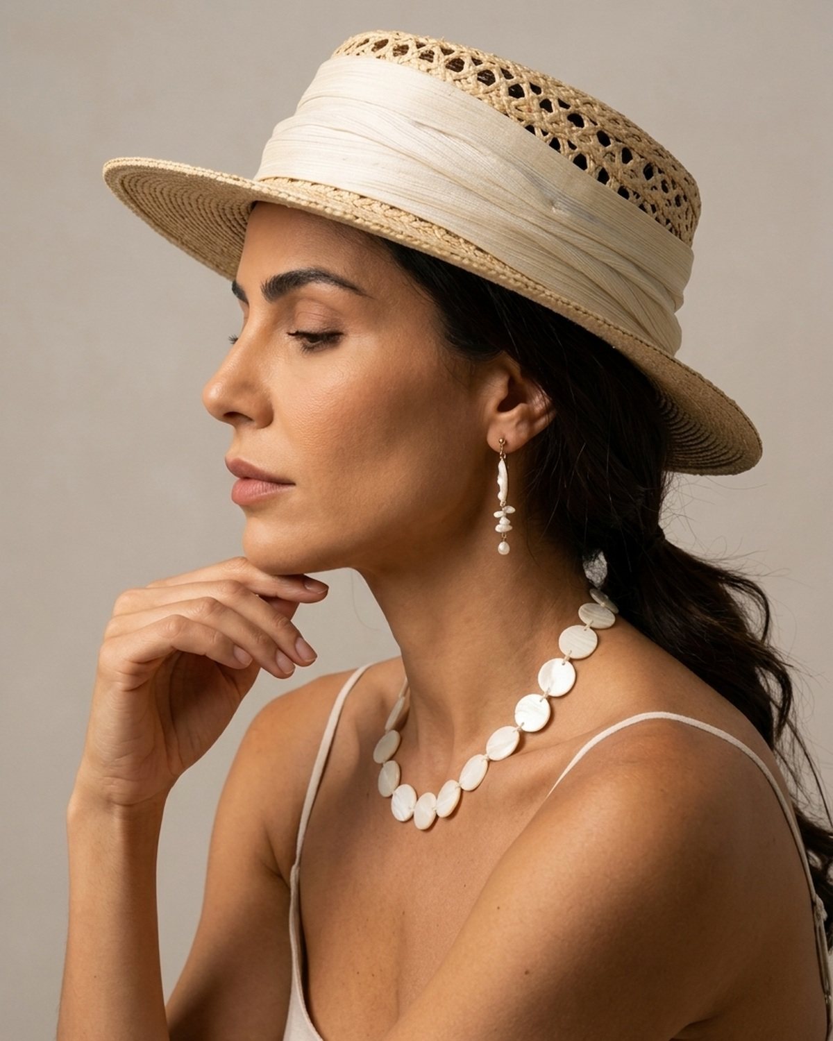 The Ribbon Boater - Ivory