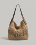 Wildfool Hollow-Weave Tote in Sand — overhead view showing interior cotton lining