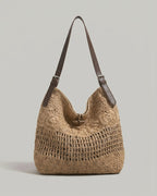 Wildfool Hollow-Weave Tote in Sand — overhead view showing interior cotton lining