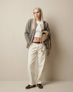 Wildfool Beaded Grass Tote in Khaki �� styled on model with beaded strap