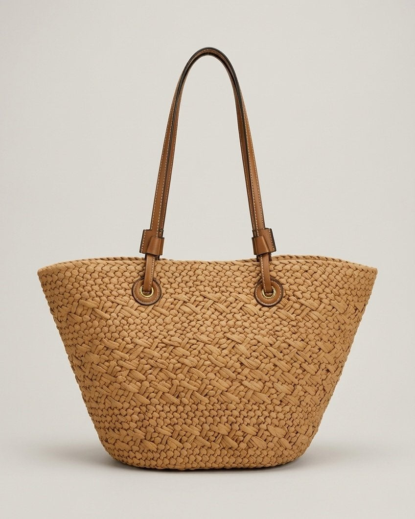 Woven tote in cream showing tightly packed base weave — detail texture shot
