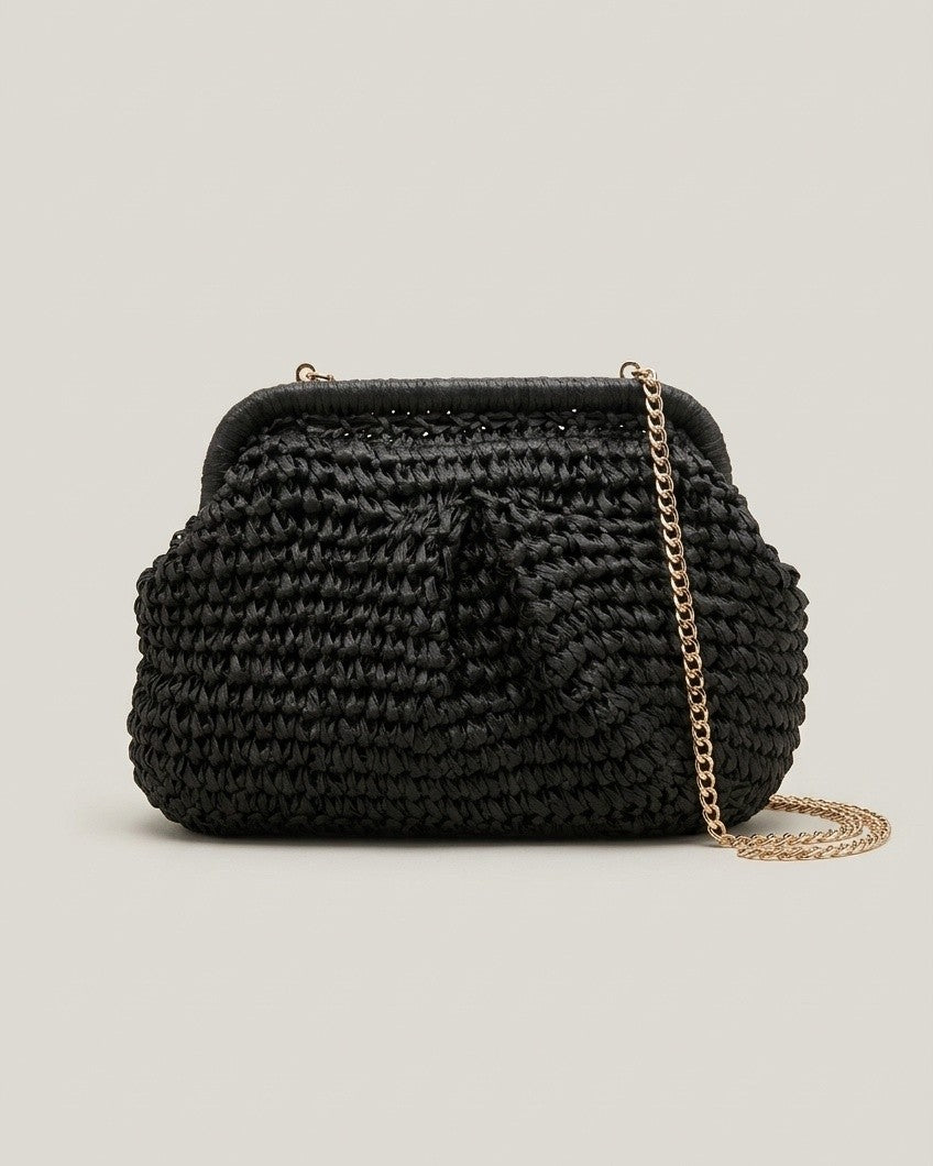 Camel woven crossbody showing depth and polyester lining interior