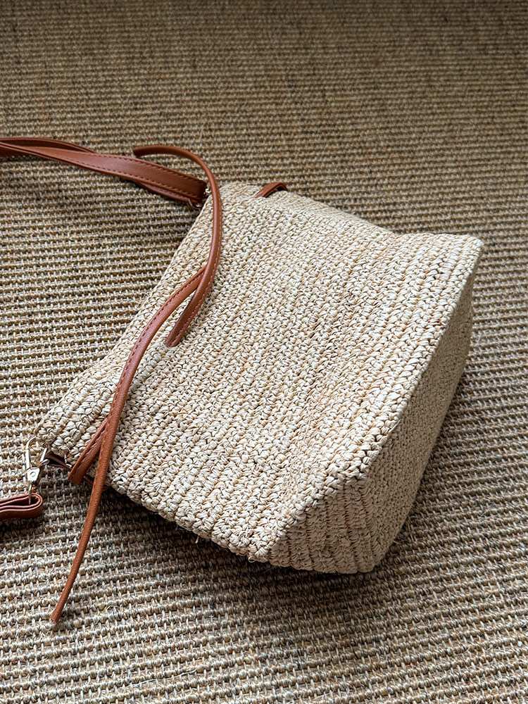 Wildfool The Noto Raffia Bucket — detail view