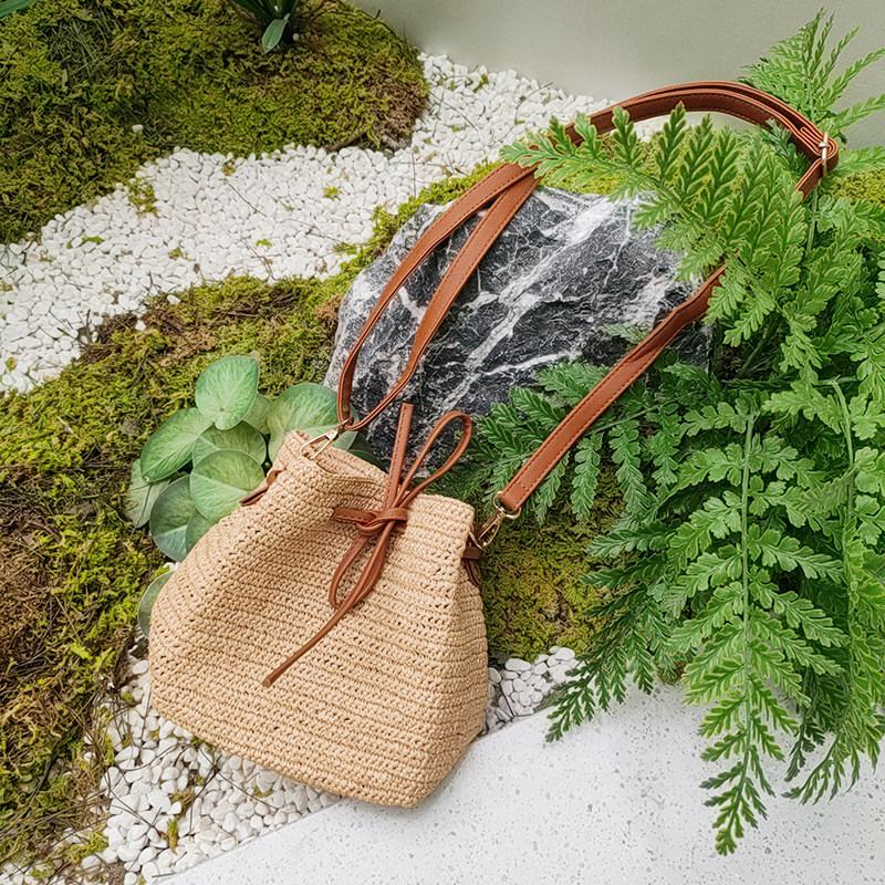 Wildfool The Noto Raffia Bucket — detail view