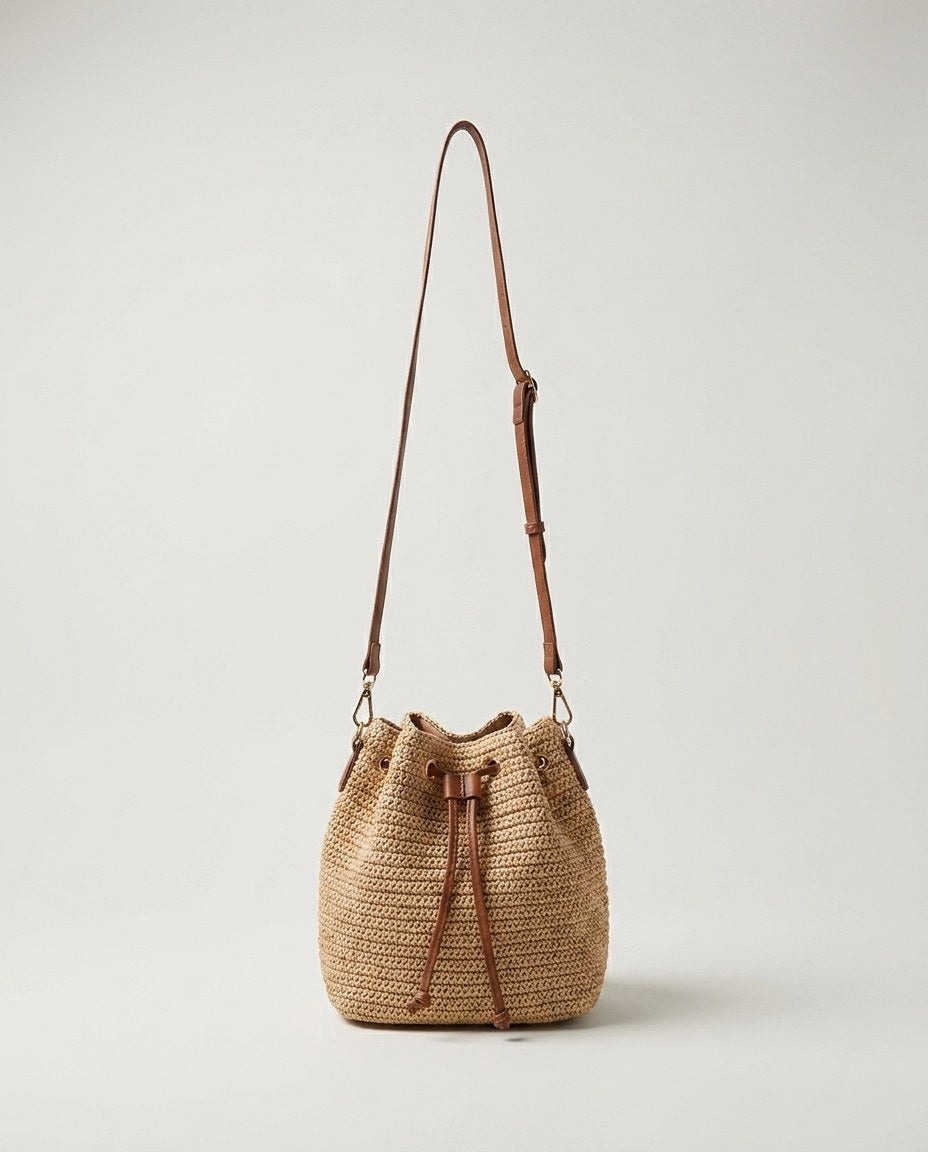 Wildfool The Noto Raffia Bucket — detail view