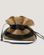 Wildfool The Amalfi Striped Tote in Camel and Black — hand-crocheted paper straw striped tote
