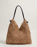 Wildfool The Trani Basket Shoulder Bag in Camel — hand-woven straw bag with knotted handles