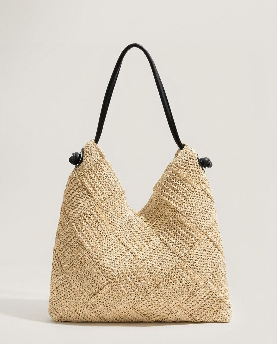 Wildfool The Riviera Basket Shoulder Bag in Ivory — cream basket-weave straw shoulder bag